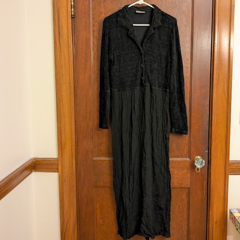 Vintage Multi-Textured Monochromatic Black Maxi Dress